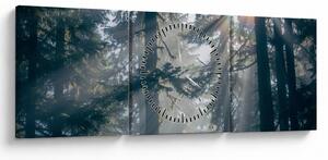 Obraz drzew, przez które prześwieca słońce (z zegarem) (90x30 cm)
