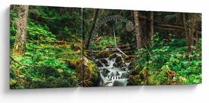 Obraz strumienia w lesie (z zegarem) (90x30 cm)
