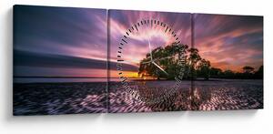 Obraz plaży o zachodzie słońca (z zegarem) (90x30 cm)