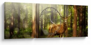 Obraz jelenia w lesie (z zegarem) (90x30 cm)