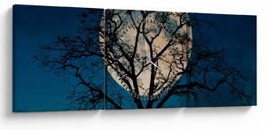 Obraz drzewa z pełnią księżyca (z zegarem) (90x30 cm)