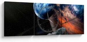 Obraz planety w kosmosie (z zegarem) (90x30 cm)