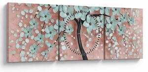 Obraz - Pastelowe niebieskie kwiaty (z zegarem) (90x30 cm)