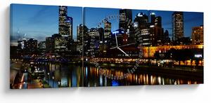 Obraz nocy w Melbourne (z zegarem) (90x30 cm)