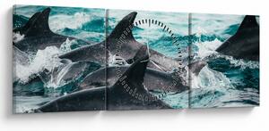 Obraz - Delfiny w oceanie (z zegarem) (90x30 cm)