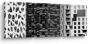 Obraz architektury czarno-białej (z zegarem) (90x30 cm)