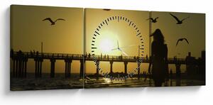 Obraz - Spacer po plaży (z zegarem) (90x30 cm)