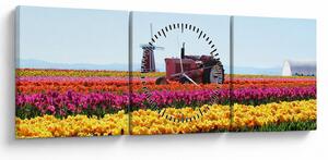 Obraz farmy tulipanów (z zegarem) (90x30 cm)