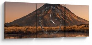 Obraz odbicia góry Taranaki, Nowa Zelandia (z zegarem) (90x30 cm)