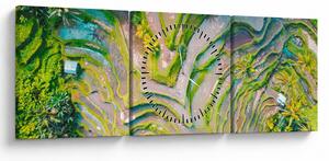 Obraz pól ryżowych z lotu ptaka (z zegarem) (90x30 cm)