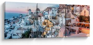 Obraz - Zmierzch na Santorini (z zegarem) (90x30 cm)