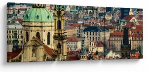Obraz - Panorama Pragi (z zegarem) (90x30 cm)