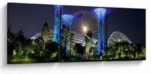 Obraz przedstawiający pełnię księżyca w ogrodach Singapuru (z zegarem) (90x30 cm)