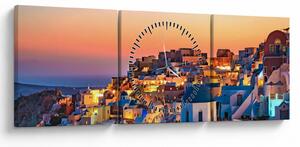 Obraz - Santorini o zmierzchu (z zegarem) (90x30 cm)