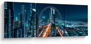 Obraz - Noc w Dubaju (z zegarem) (90x30 cm)