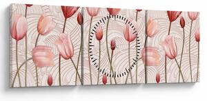 Obraz - Różowe tulipany (z zegarem) (90x30 cm)