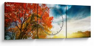 Obraz skąpanego w słońcu krajobrazu (z zegarem) (90x30 cm)