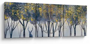 Obraz jelenia w lesie (z zegarem) (90x30 cm)