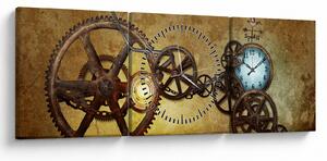 Obraz starych mechanizmów zegarowych (z zegarem) (90x30 cm)