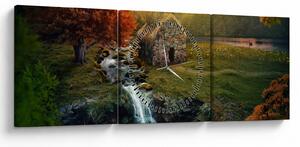 Obraz domku w bajkowym krajobrazie (z zegarem) (90x30 cm)