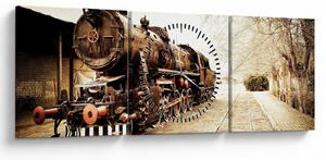 Obraz - Zabytkowa lokomotywa (z zegarem) (90x30 cm)