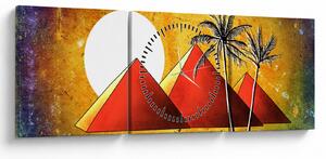 Obraz malowanych egipskich piramid (z zegarem) (90x30 cm)