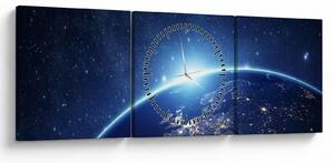 Obraz planety Ziemia (z zegarem) (90x30 cm)
