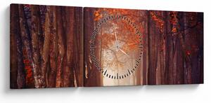 Obraz - Jesienny las (z zegarem) (90x30 cm)