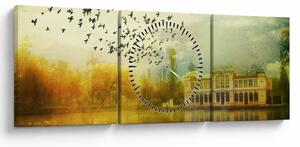 Obraz namalowanego krajobrazu z rezydencją (z zegarem) (90x30 cm)