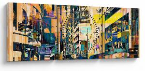 Obraz malowanej abstrakcji (z zegarem) (90x30 cm)