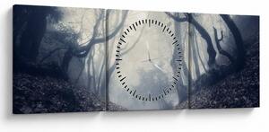 Obraz- Las we mgle (z zegarem) (90x30 cm)