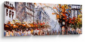 Obraz - Życie w mieście (z zegarem) (90x30 cm)