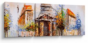 Obraz - Malowana miejska pamiątka (z zegarem) (90x30 cm)