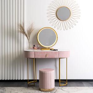 Różowa toaletka z pufą i lustrem glamour - Adorva 3X