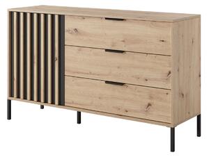 Komoda do sypialni z szafką i szufladami Tally B 138 D3S, lamele i dąb artisan
