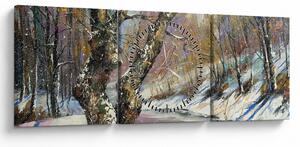 Obraz namalowanego zimowego krajobrazu (z zegarem) (90x30 cm)