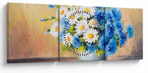 Malowany obraz wazonu z kwiatami (z zegarem) (90x30 cm)