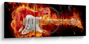 Obraz - Gitara w płomieniach (z zegarem) (90x30 cm)