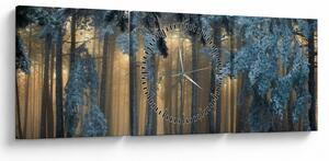 Obraz zaśnieżonego lasu (z zegarem) (90x30 cm)