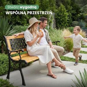 Czarna ławka ogrodowa MIRT z lakierowanym drewnem i żeliwnymi nogami szerokość 127 cm