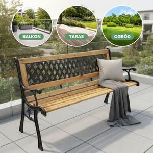 Czarna ławka ogrodowa MIRT z lakierowanym drewnem i żeliwnymi nogami szerokość 127 cm