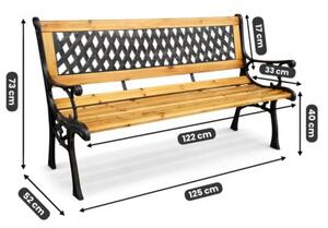 Czarna ławka ogrodowa MIRT z lakierowanym drewnem i żeliwnymi nogami szerokość 127 cm