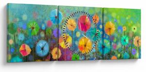 Obraz - Abstrakcyjne kwiaty (z zegarem) (90x30 cm)