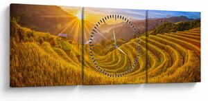 Obraz - Pole ryżowe w Wietnamie (z zegarem) (90x30 cm)