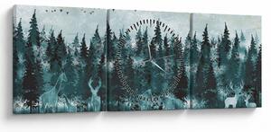 Obraz - Zwierzęta w lesie (z zegarem) (90x30 cm)