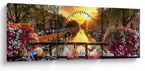 Obraz - Wschód słońca w Amsterdamie (z zegarem) (90x30 cm)