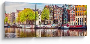 Obraz - Tańczące domy, Amsterdam (z zegarem) (90x30 cm)