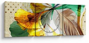 Obraz - Liście z piórami (z zegarem) (90x30 cm)