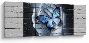 Obraz - Motyl na ścianie (z zegarem) (90x30 cm)