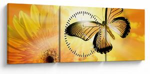 Obraz - Żółty motyl z kwiatkiem (z zegarem) (90x30 cm)